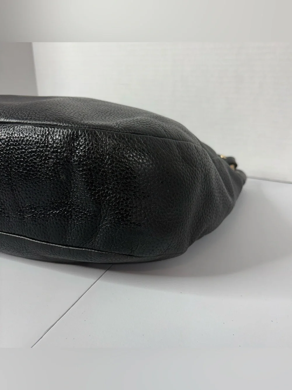 Michael Kors Black Pebbled Leather Hobo Shoulder Bag with Gold Hardware